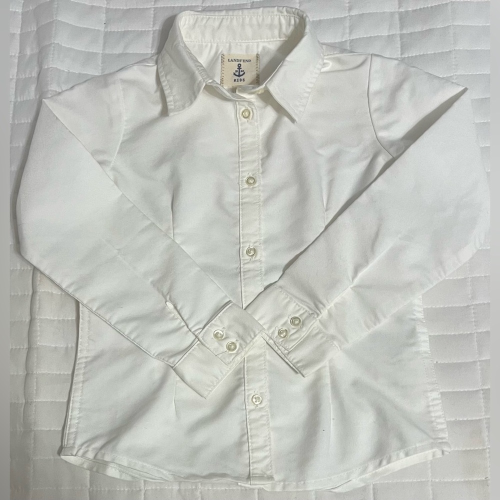 Land’s End Kids Oxford White Button Down Long Sleeve School Uniform Shirt Size 5